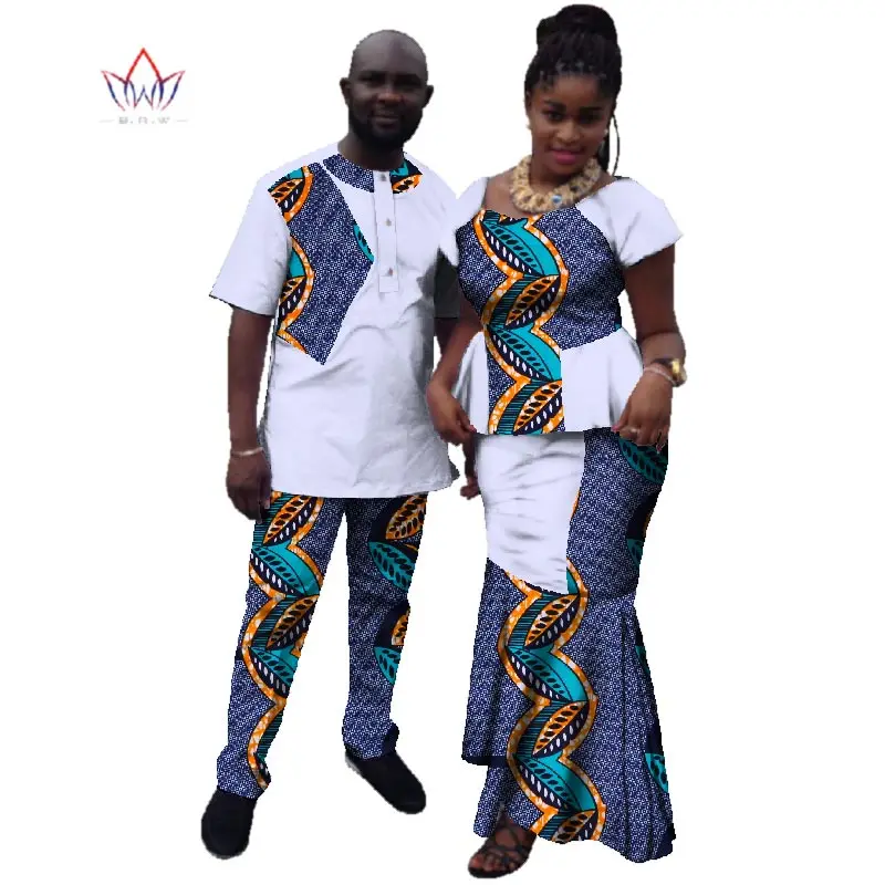 Летняя пара африканская одежда традиционная африканская одежда для женщин и мужчин Bazin Riche Dashiki Женский комплект с юбкой мужские костюмы WYQ10 - Цвет: 8