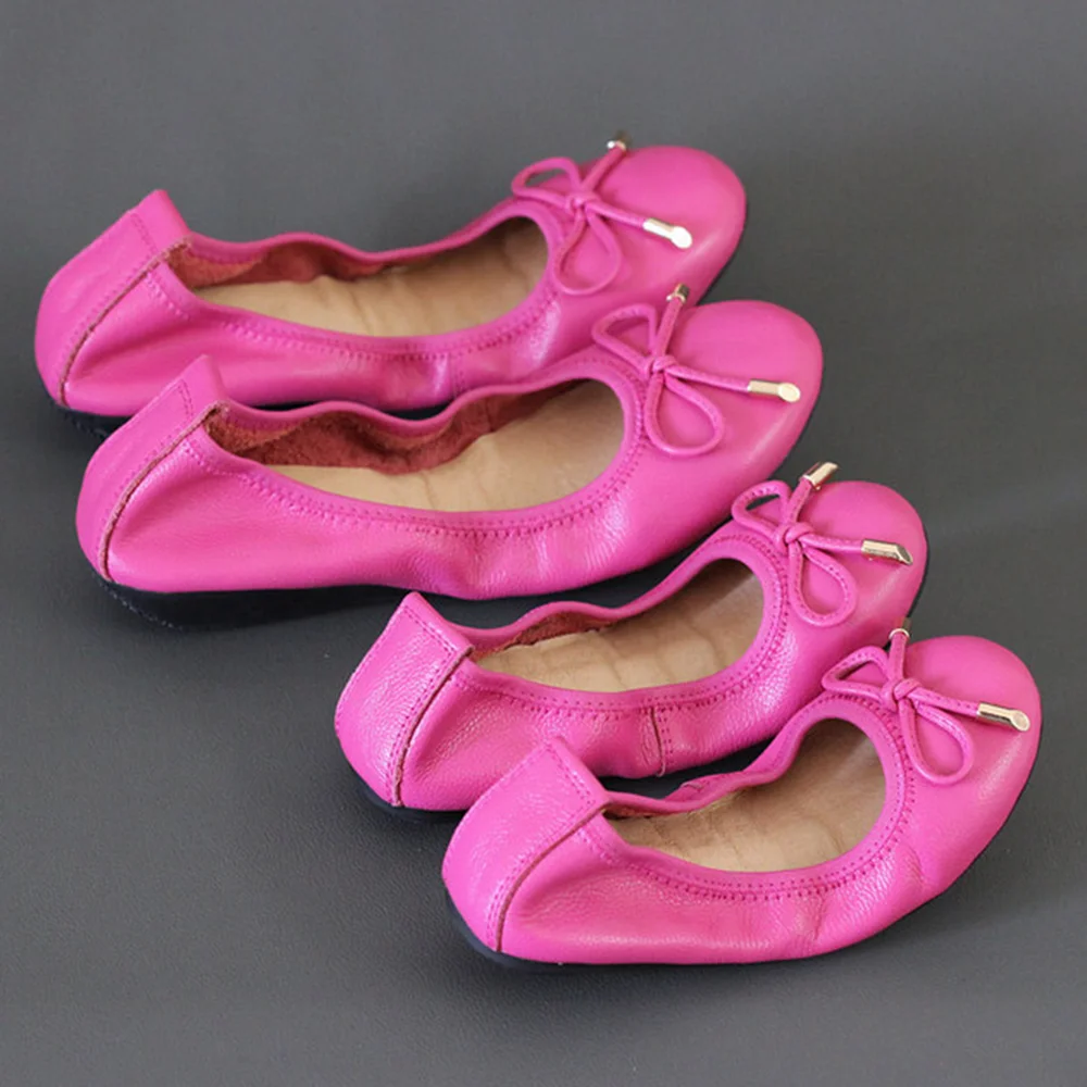 Chueyz High Quality Genuine Leather Shallow Mouth Super Soft Bow Ballet Dance Flats For Women Breathable Solid Women's Shoes