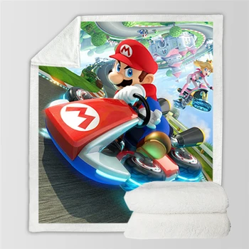 

Super Mario Sherpa Fleece Blanket Motor Racing Print Warm Sofa Blanket Adult Home Travel Office Thick Blanket for All Season