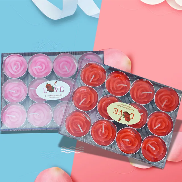12Db/Tétel Rózsa Alakú Teafényes Gyertya Viasz Vacsora Romantikus Dekorációk Születésnapi Esküvői Party Füst Nélküli Gyertyák - Image 4