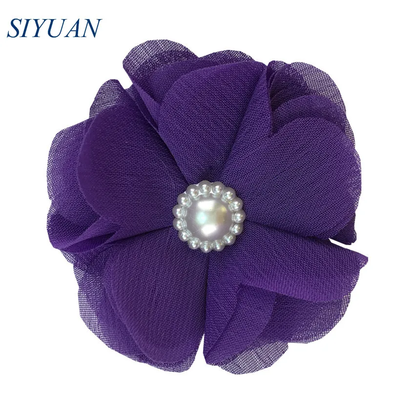 16-purple 120 шт./лот 6 см Ткань шифон цветок с жемчужными пуговицами детские головные уборы одежда обувь платье аксессуары TH305 - Цвет: 16-purple