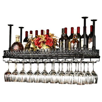 

Vintage Ceiling Hang Upside Down Wine Goblet Holders Bronzed Black Iron Metal Casting Tall Glasses Bottle Storage Bar Pub Racks