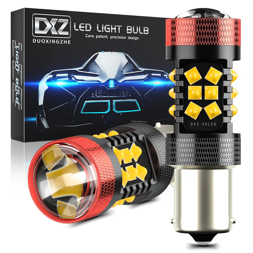 DXZ 2pcs Canbus 1156 S25 BA15S P21W LED 1200LM 30-SMD 12V Car Turn Signal Reverse Brake Light Bulb BAU15S PY21W Lens | Автомобили и