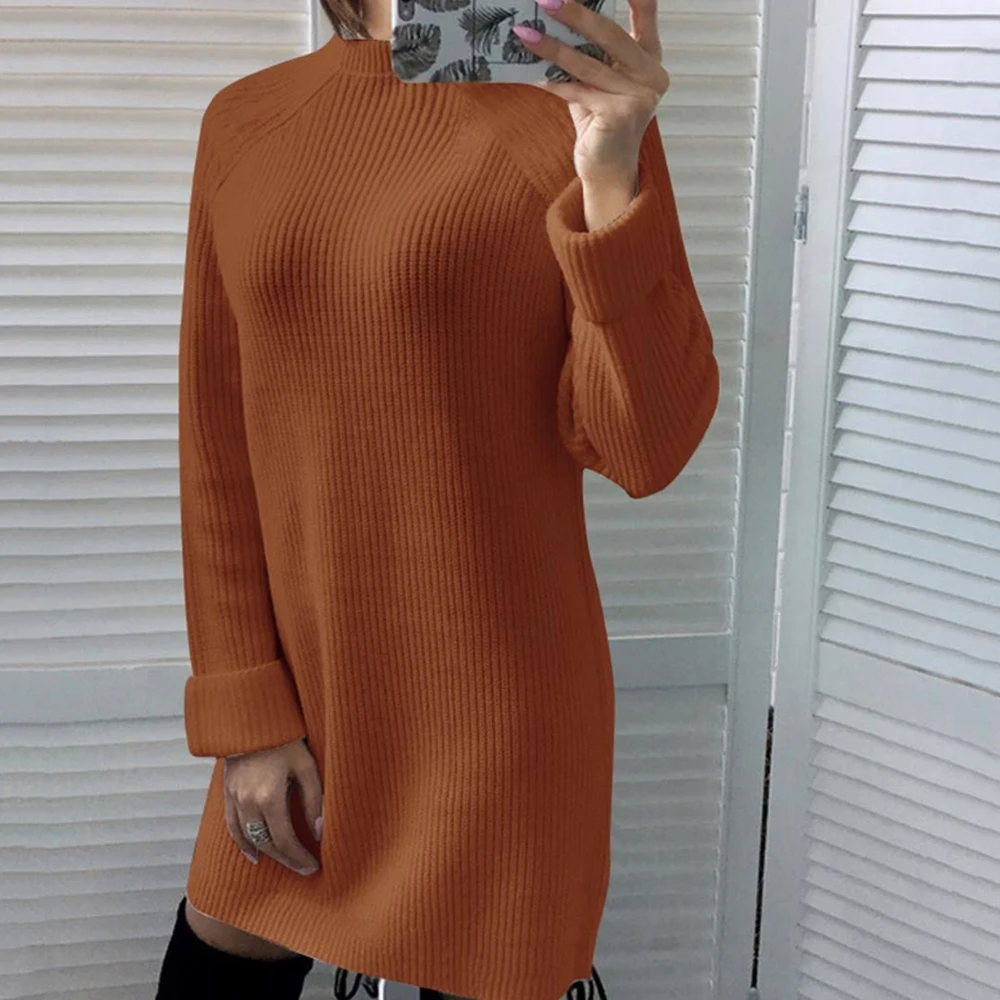 LASPERAL, Осенний однотонный вязаный хлопковый свитер, платья для женщин, модный Свободный пуловер с круглым вырезом, женское трикотажное платье, Vestidos Feminino