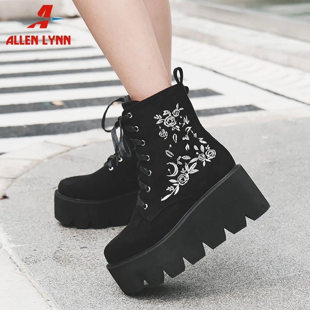 

Women Ankle Boots New Fashion Embroidered Concise Classic Ankle Boots Women Platform Wedges Ladies Short Booties Casual Shoes