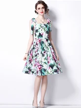 

Fashion Runway Summer Beach Dress 2022 New Women's Sexy Slash Neck Bow Spaghetti Strap Backless Green Floral Print Mini Dress