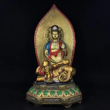 

Home Decor 14" Tibet Buddhism Temple Old Bronze Painted Guanyin Samantabhadra statue Avalokitesvara Buddha Statue Enshrine