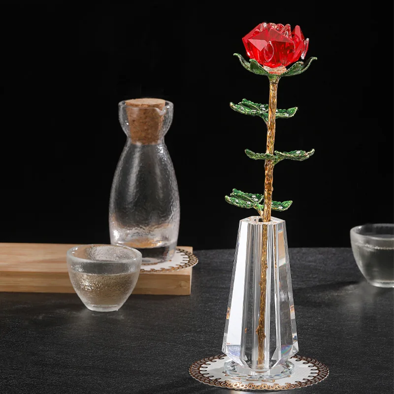 

Фигурки из хрустальных роз, 5 цветов, стеклянные, пресс-папье, подарки на свадьбу, День Святого Валентина, декор для домашнего стола, украшения в коробке