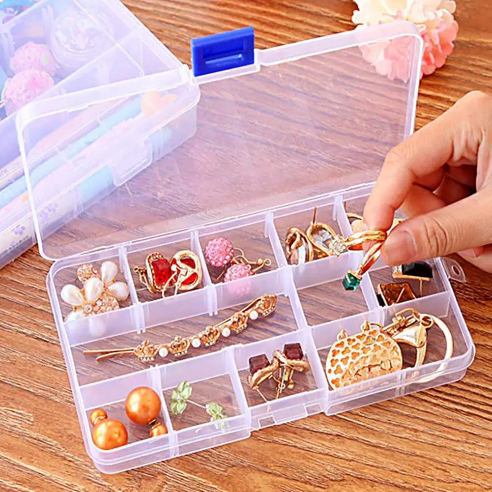 15/10/24 Slots Adjustable Plastic Clear Jewelry Storage Box Detachable Case Craft Beads Organizer Jewelry Box Case Holder