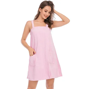 

Elastic Magic Sticker Sexy Sleeveless Bathroom Bathrobe Soft Fast Drying Women Bath Towel With Pockets Solid Home Spa Sauna Mini