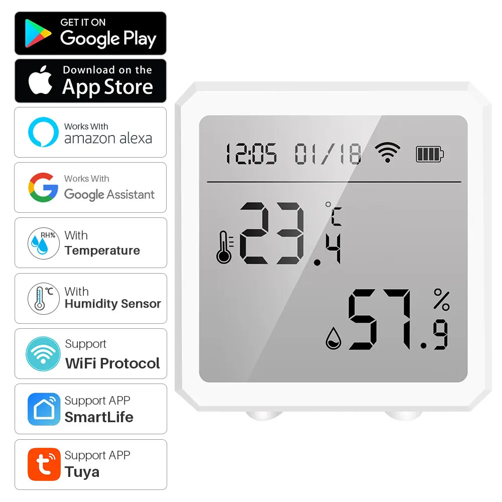 Smart WiFi Temperature Humidity Monitor: TUYA Wireless Temperature Humidity  Sensor with APP Notification Alerts, WiFi Thermometer Hygrometer for Home