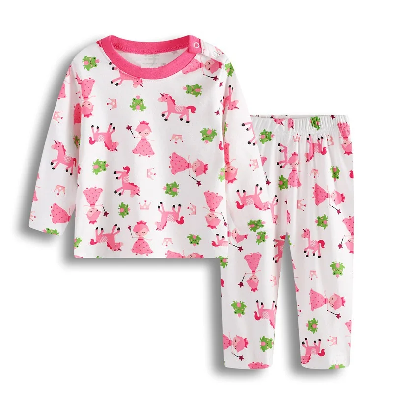 Одежда для сна для маленьких девочек; пижамные костюмы для новорожденных; хлопковый мягкий комплект одежды для сна с героями мультфильмов для младенцев; пижамы для малышей; одежда с длинными рукавами