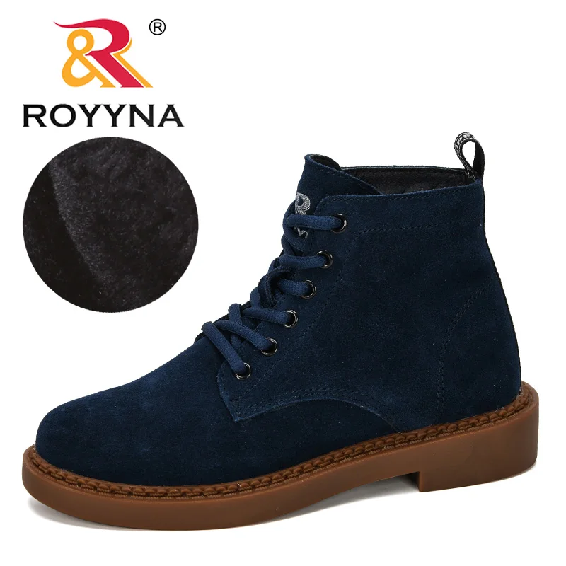 ROYYNA/ г. Новые дизайнерские модные женские ботинки замшевая кожаная обувь рабочие ботильоны Feminimo/женские ботинки с перекрестной шнуровкой для взрослых - Цвет: Deep blue