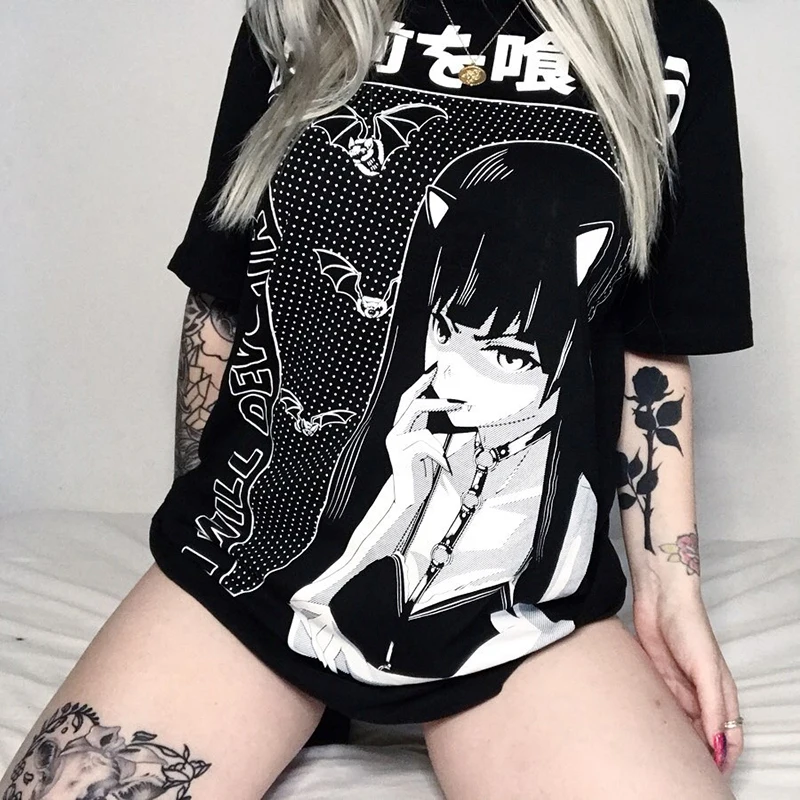 Женская футболка с коротким рукавом Goth черная принтом героев мультфильмов