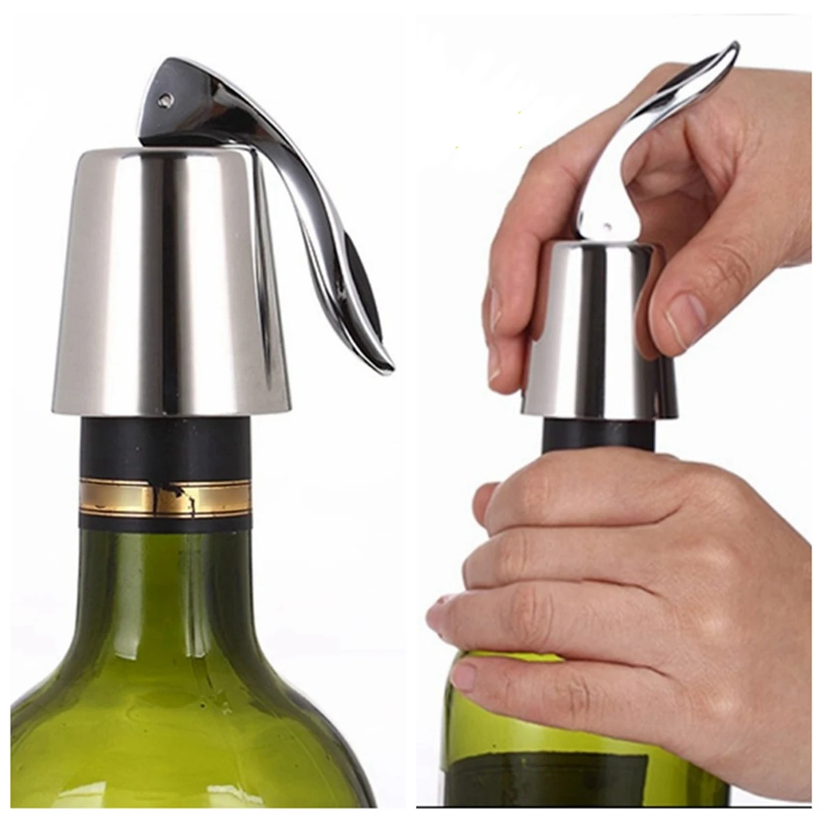 Press Type Wine Bottle Stopper Stainless Steel Vacuum Sealed Red Wine