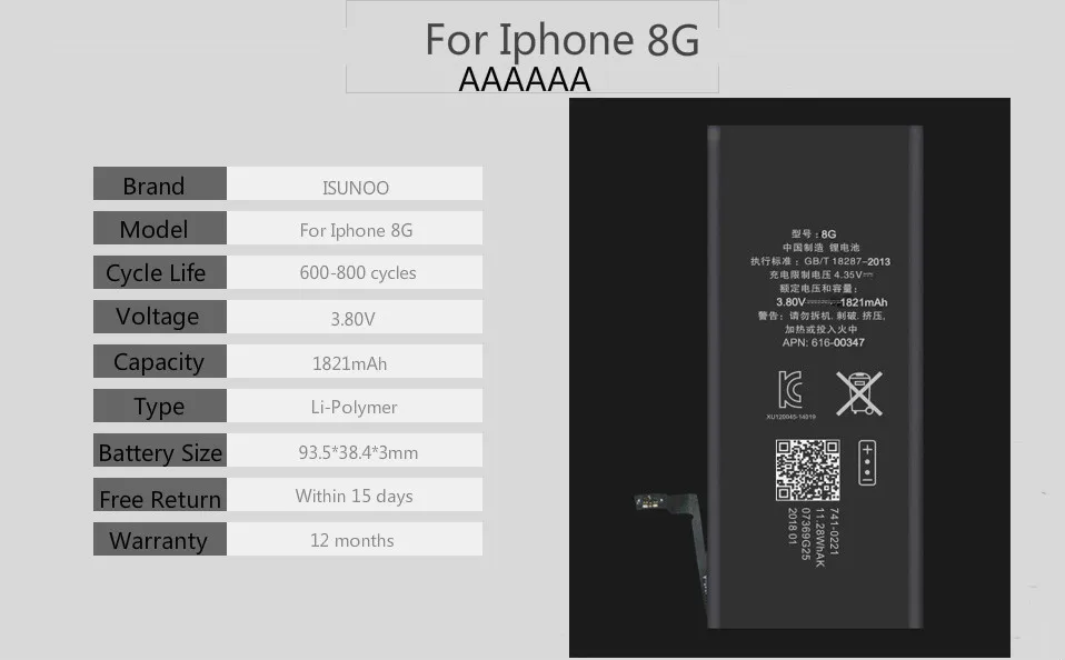 AAAAAA Mobil Батарея для Iphone 6Plus 6S Plus 7G 7 плюс 8G Iphone 8Plus Перезаряжаемые телефон Bateria аккумуляторы+ бесплатный ремонт инструменты чехол