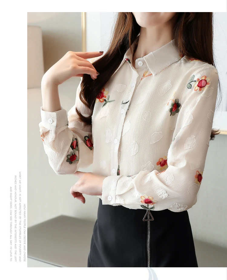 Новое поступление, осенняя рубашка, женские топы с принтом, Blusas Mujer De Moda,, модная вышивка, длинный рукав, офисные женские топы, 7128 50
