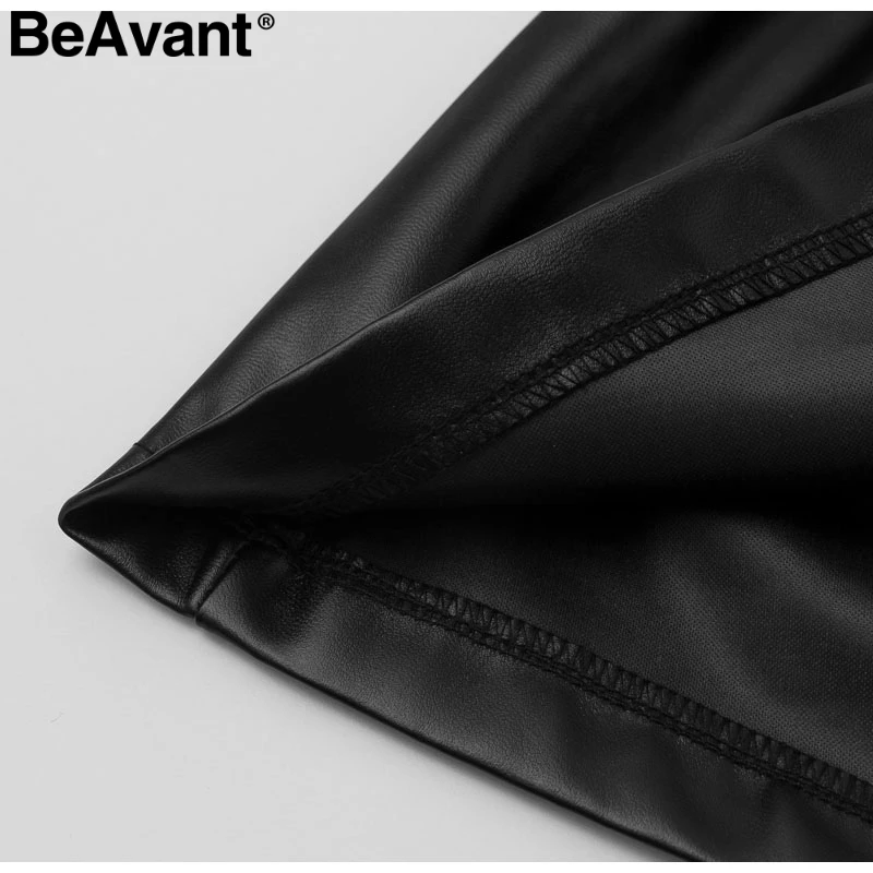 BeAvant/Пикантные мини-юбки из искусственной кожи для женщин, высокая талия, шнуровка, молнии, гофрированная черная юбка, Осень-зима, вечерние юбки трапециевидной формы для клуба
