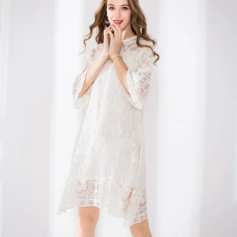 

Christmas silk floral dress women's clothes femme summer long sexy retro beach casual slim dresses plus size summer white lace