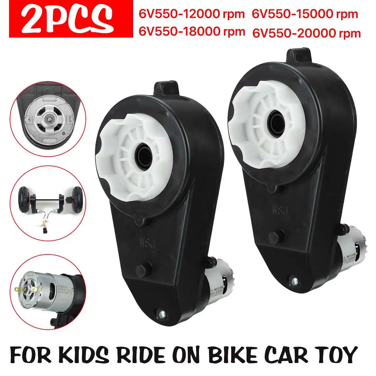 

2pcs 6V 550 12000RPM-20000RPM Electric Motor Gear Box For Children Kids Bike Bicycle Ride-on Car