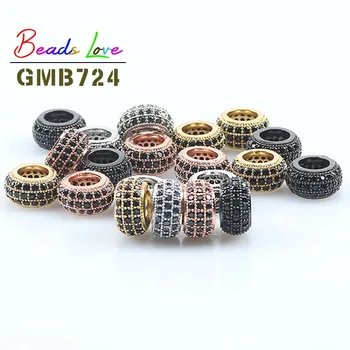 

3pcs/lot CZ Charms Beads Metal Brass Micro Pave Cubic Zirconia Rondelle Spacer Beads for Jewelry Making Diy Bracelet Necklace
