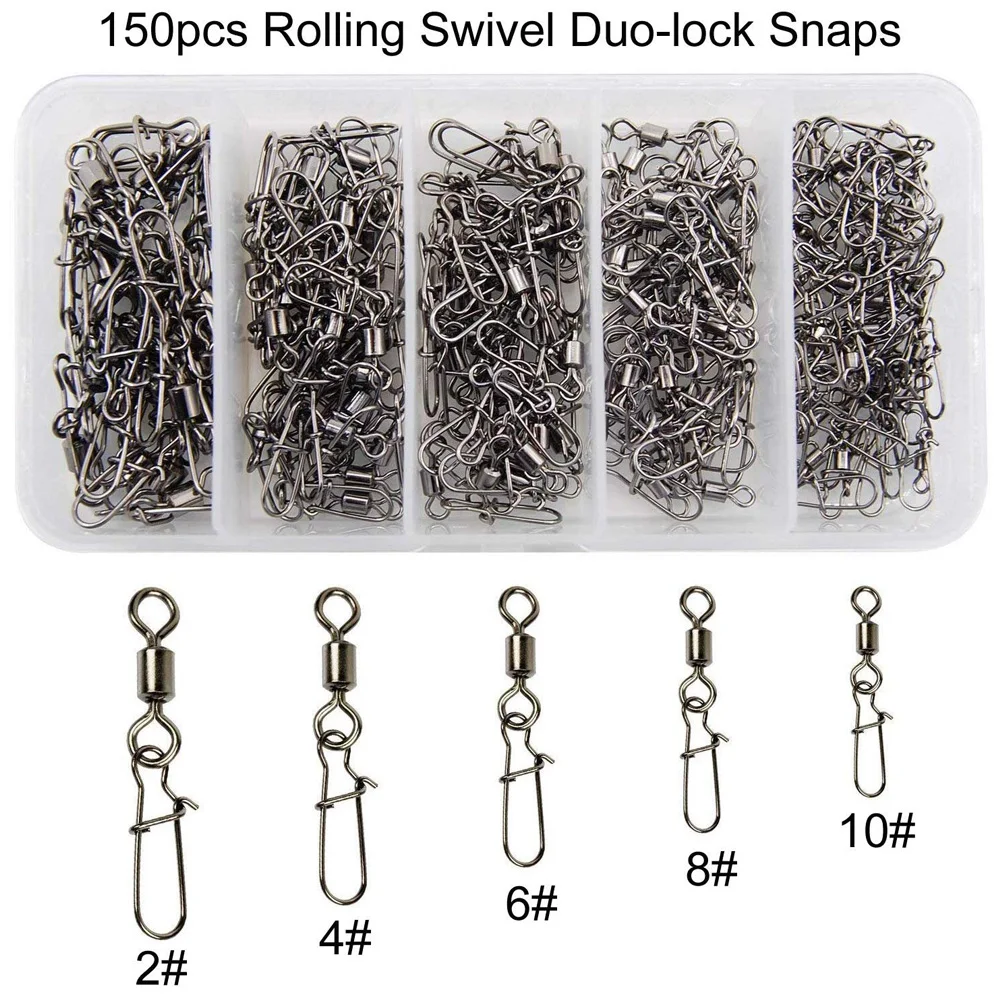 50Pcs 77lb Hooked Snap Pin Fishing Swivel Tackle Rig Rolling Connector Lure Bass 