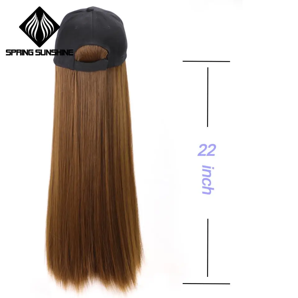 22 дюйма длинные афро кудрявые прямые бейсбольные кепки волосы для наращивания Волнистые Синтетические наращивание для девочек вечерние Intergrate cap парик для волос - Цвет: Straight-Light Black