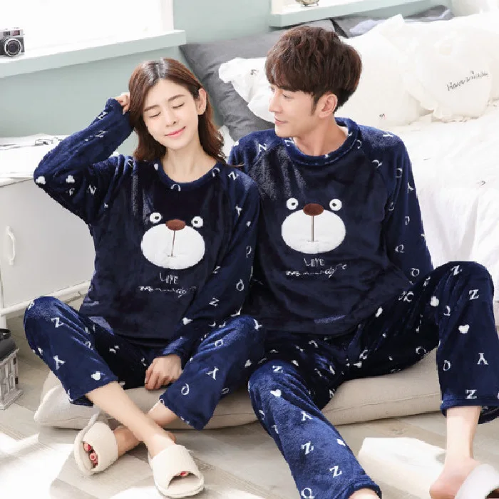 

Autumn And Winter Coral Velvet Couples Pajamas Long Sleeve Autumn Men And Women Cute Cartoon Flannel Thick Tracksuit