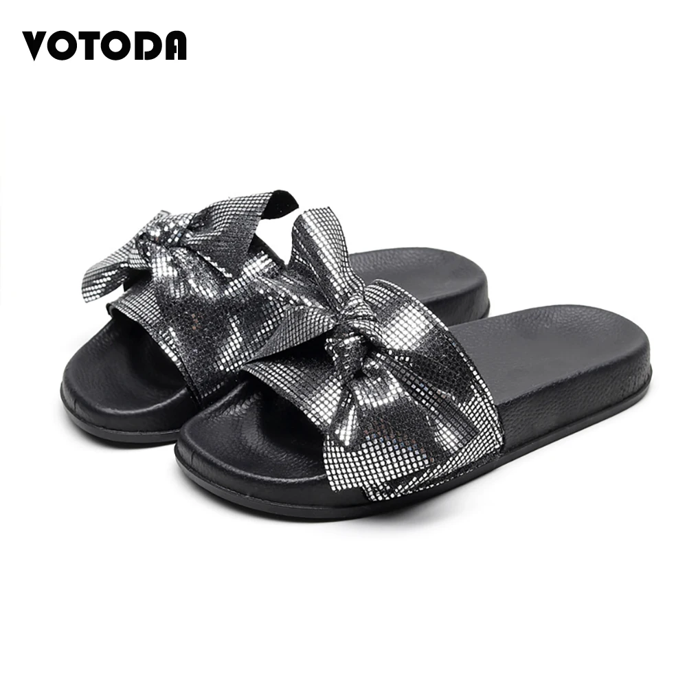 

New Women Bling Bling Cute Bow Slippers Flat Non-slip Flip Flops Ladies Fashion Outdoor Casual Sandals Woman Summer Beach Shoes