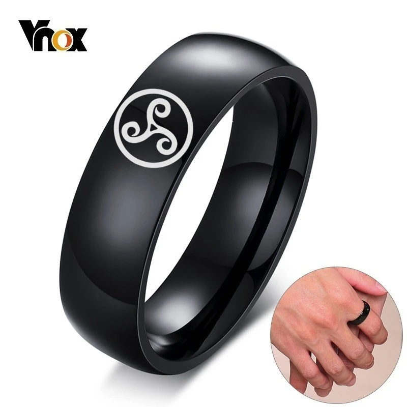 Anillo con en espiral de Triskele grabado gratis Vnox, bandas de boda personalizadas para hombres y mujeres, anillos de acero inoxidable negro|Personalizado Anillos| - AliExpress