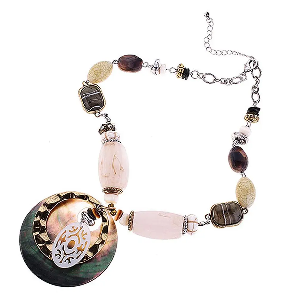 Винтажное женское ожерелье в стиле бохо, акриловые бусины, Круглый Кулон из смолы, цепочка для свитера, ожерелье, ювелирные изделия