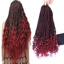 Box – tresses synthétiques à extrémités bouclées ombré, 18 en 22 brins/lot, Extensions capillaires au Crochet