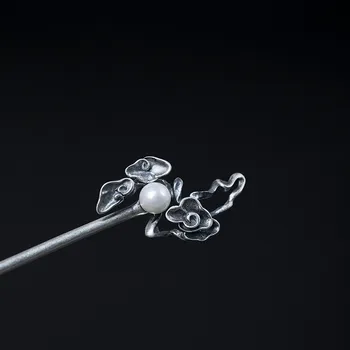 

925 Sterling Silver Pearl Hair Stick Accesories For Women Jewelry Luxury Chinese Vintage Ancient Auspicious Cloud Hanfu Hairpin