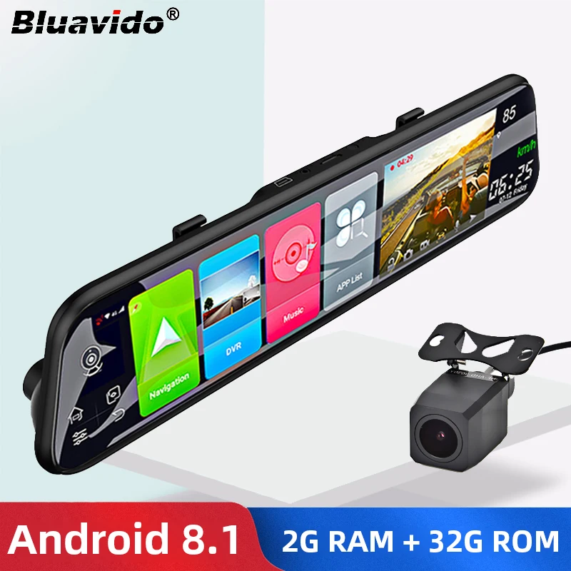 Автомобильный видеорегистратор Bluavido 4G Android 8 1 GPS 12 дюймов 2 Гб ОЗУ HD 1080P ADAS