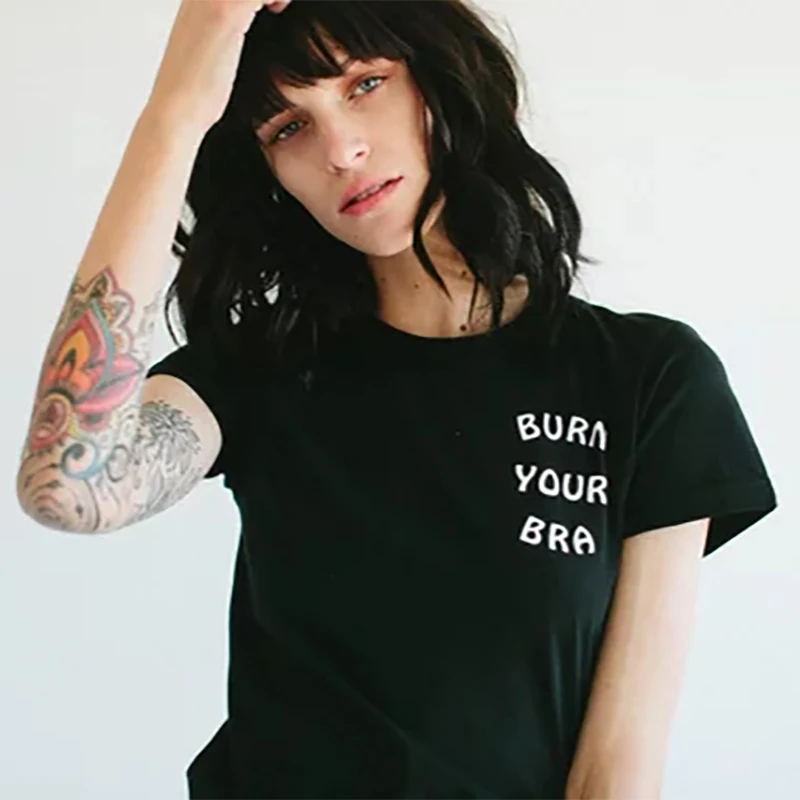

Tshirt Plus Size Gothic T Shirt Women Shirts Fashion Shirt Tops Punk Burn Your Bra Trendy Graphic Tees Women Black Streetwear