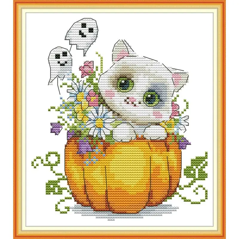 Cross Stitch Joy Sunday Halloween Cat Cotton Thread Painting 11&14ct Dms Cross Stitch Pattern