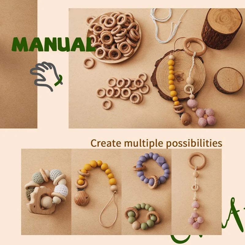 pçs anel de madeira mordedor do bebê círculo anel de faia roedor de madeira natural dentição anéis diy pulseira ornamentos acessórios