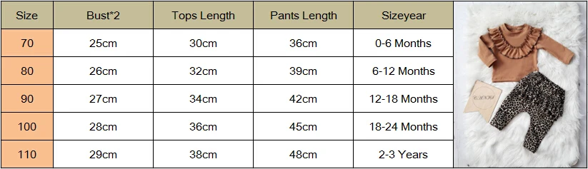 2 предмета; одежда с леопардовым принтом для новорожденных девочек; топ с оборками; длинные штаны; комплект одежды