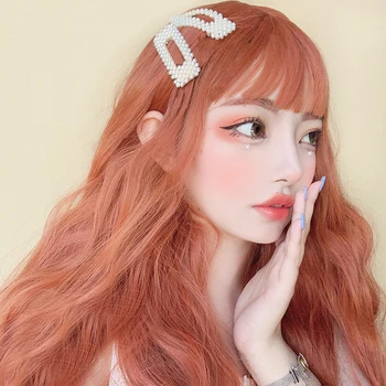 

HUAYA 68cm Orange Long Wavy Curly With Bangs For Women Cute Party Synthetic Cosplay Wig or Halloween Party False Hair