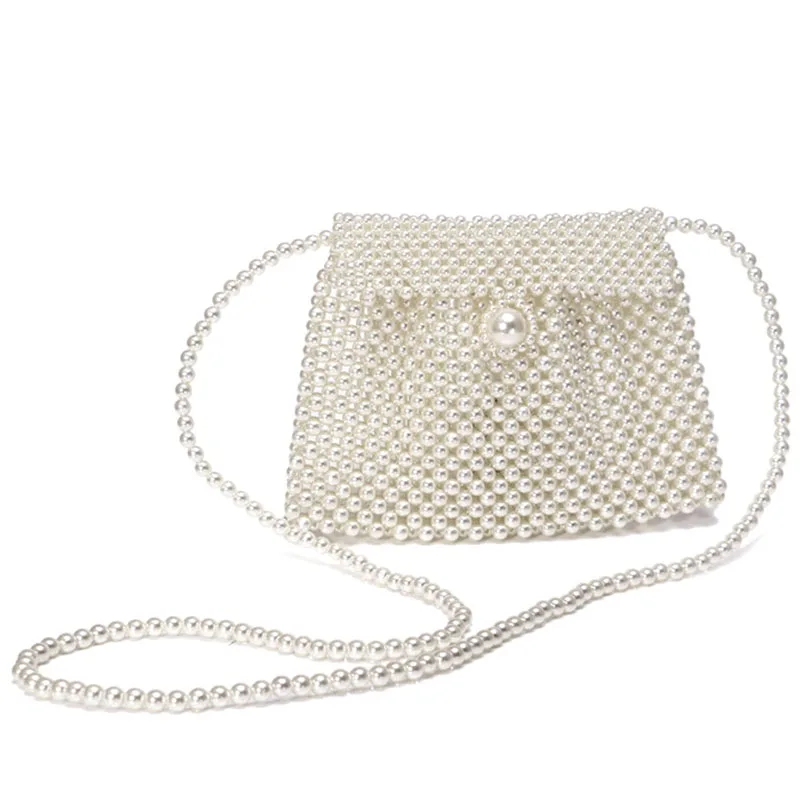 

Ladies Handbag Hand-Woven Pearl Bag Ladies Beaded Shoulder Bag Ladies Party Retro Handbag Flip Mini Messenger Bag