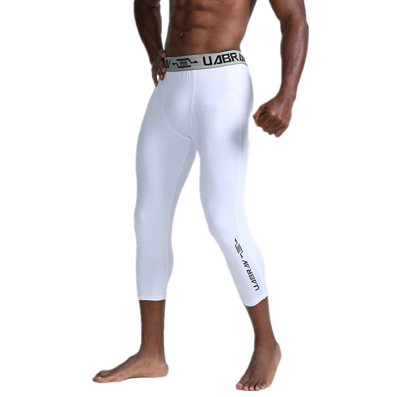 Men's Running Tights Cropped Compression Pants 3/4 Length Lycra Gym Fitness Tight Pants Basketball Training Leggings Tights