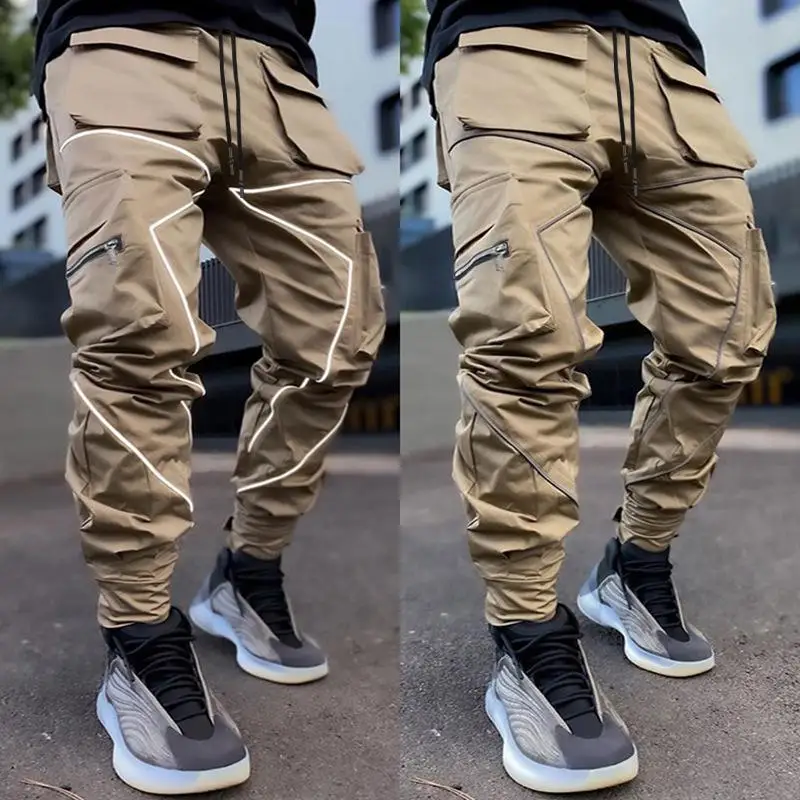 combat trousers GODLIKEU Mens Casual Cargo Pants Loose Plus Size Striped Multi Pocket Sports Fitness Hip Hop Jogger Trousers cargos for men