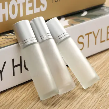 

5x 10ml Frosted Glass Essential Oil Perfume Roller Ball Bottles Roll On Vials Travel Cosmetic Aromatherapy Containers Silver cap