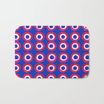 

Donut Evil Eye Amulet Talisman Bath Mat Flannel Absorbent Non Slip Red on Blue Doormat Entrance Door Bath Room Mats