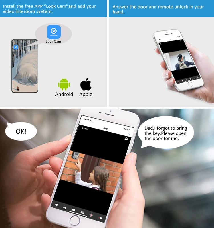 Home Intercom System RFID Keyfobs Villa Video Intercom System APP WIFI Door bell with Remote Unlock Control