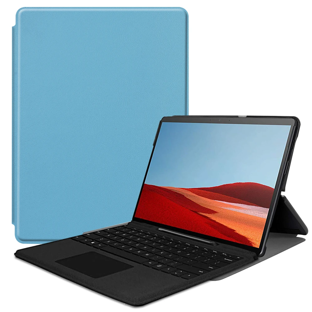 Чехол для планшета для Surface Pro X Slim Fit Stand чехол из искусственной кожи Folio чехол для планшета с держателем для ручки совместим с крышкой клавиатуры - Цвет: Sky blue