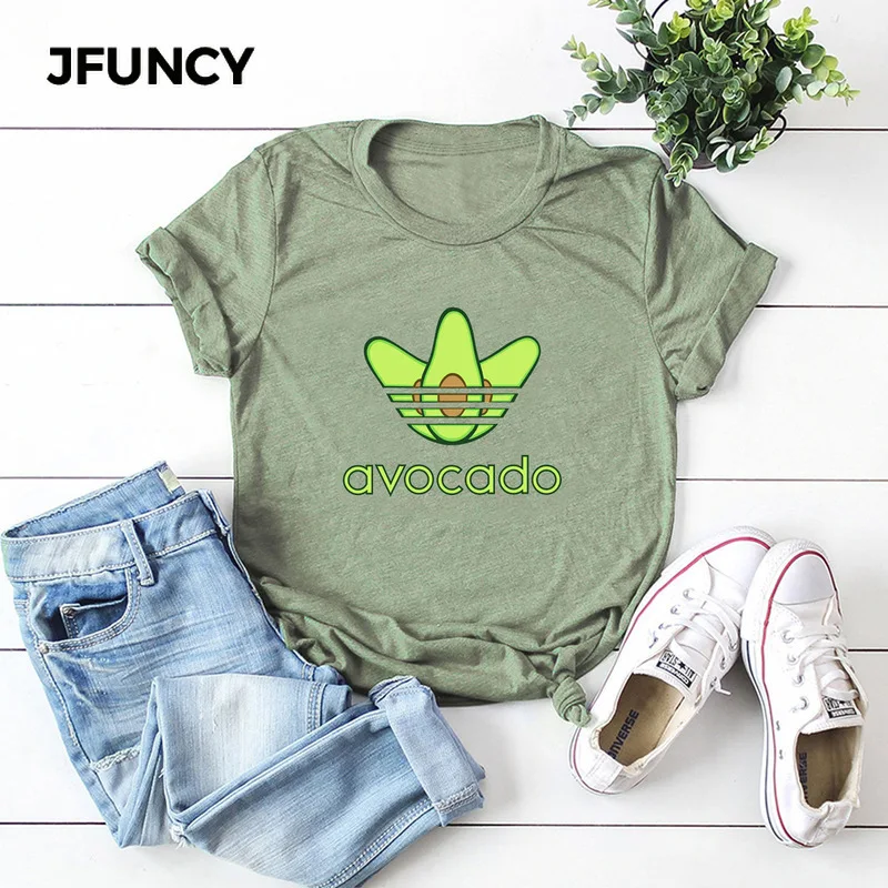 JFUNCY забавные авокадо женские футболки летние с коротким рукавом Harajuku рубашка Femme