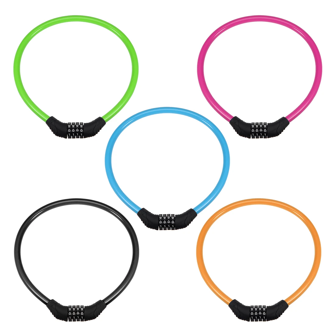 

uxcell 1pc Bike Cable Lock 4 Digit Resettable Combination Coiling Cable Lock Blue/Yellow/Black/Rose Red/Green 2 Feet