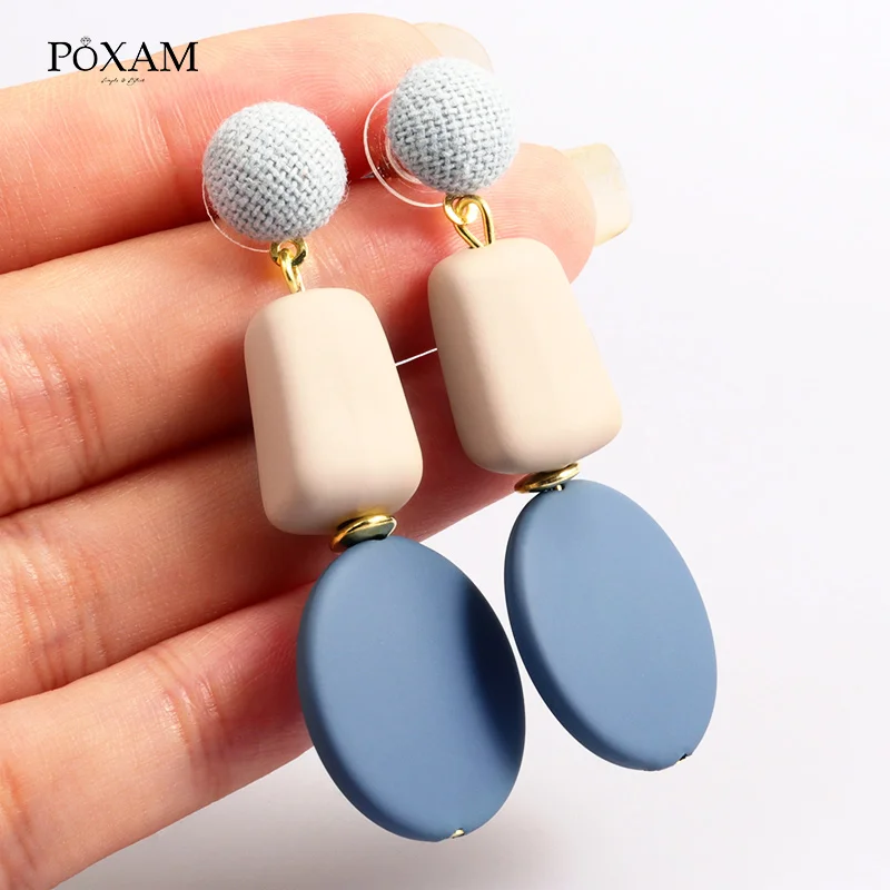 

POXAM Statement Acrylic Big Button Drop Earrings for Women Girl Geometric Square Round Summer Party 2019 Female Earring Jewelry