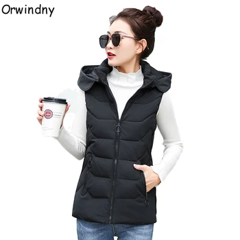 

Orwindny Autumn Warm Vest Short Woman Winter Vest Plus Size M-4XL Hooded Parka Sleeveless Jacket Coat Female Casaco Feminina